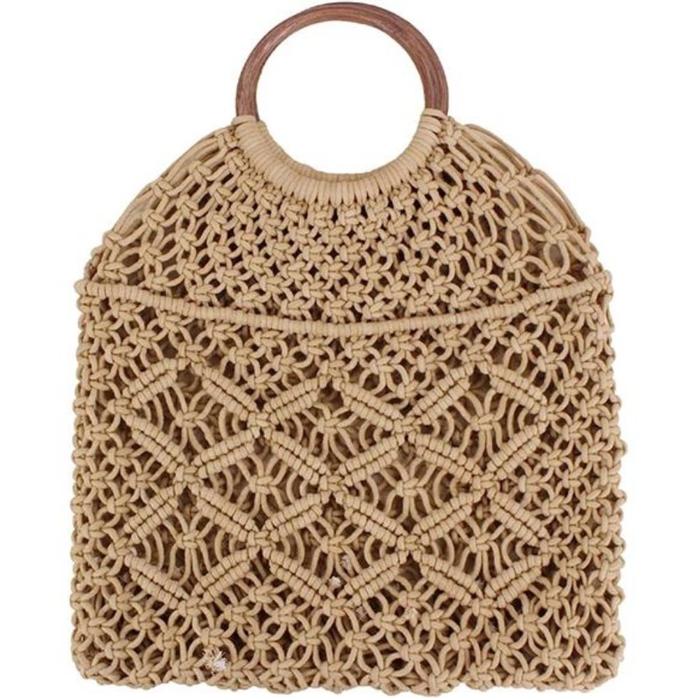Handmade Straw Bag Travel Beach Fishing Net Handbag Shopping Woven Shoulder Bag